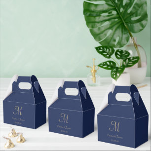 Minimalist Navy Blue Monogram Script Wedding  Favour Box