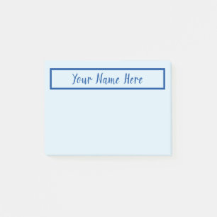 Minimalist navy blue name text light blue sticky post-it notes
