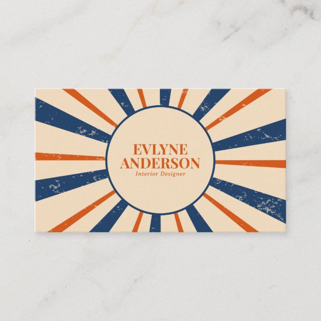 Minimalist Navy Blue Orange Stripes Retro Boho     Business Card (Front)