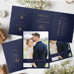 Minimalist navy blue Photo QR Code RSVP wedding  Tri-Fold Invitation<br><div class="desc">navy blue Gatefold Wedding Invitation With QR Code RSVP and Details,  Photo All-In-One Invitation,  Our concertina wedding invitations are a wonderful all-in-one invitation option.</div>