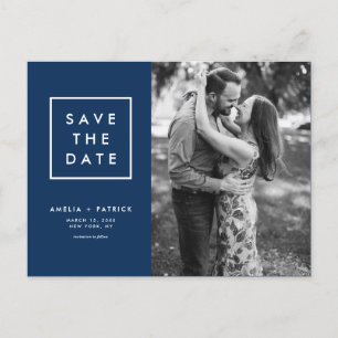 Minimalist Navy Blue Photo Save the Date Announcement Postcard
