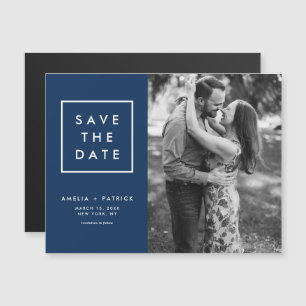 Minimalist Navy Blue Photo Save the Date Magnetic Invitation