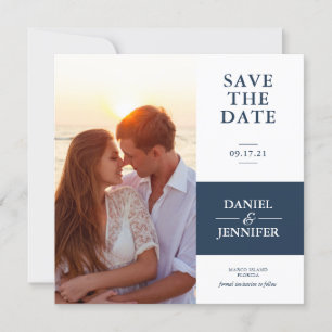 Minimalist Navy Blue Photo Wedding Save The Date