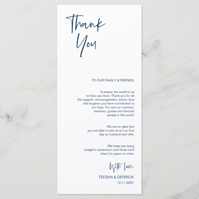 Minimalist Navy Blue, Place Setting Thank You Card (Front)