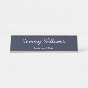 Minimalist Navy Blue Professional Simple Desk Name Plate