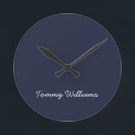 Minimalist Navy Blue Professional Simple Round Clock<br><div class="desc">These simple,  minimalist can be personalised to include a name or any text of your choice. If you don't want any text and would prefer just a blank,  then you can simply delete the text.</div>
