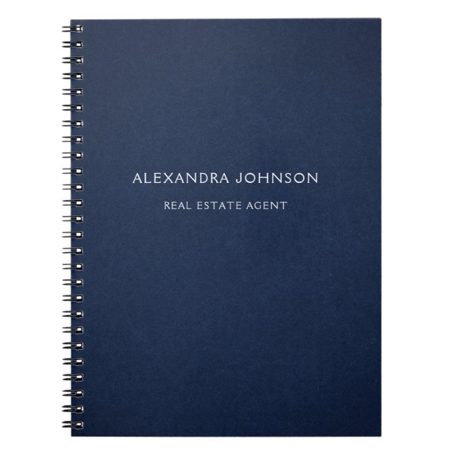Minimalist Navy Blue Real Estate Notebook (Front)