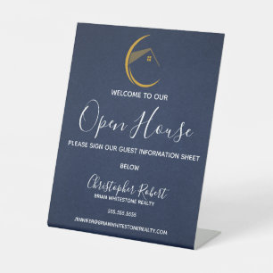 Minimalist Navy Blue Real Estate Pedestal Sign