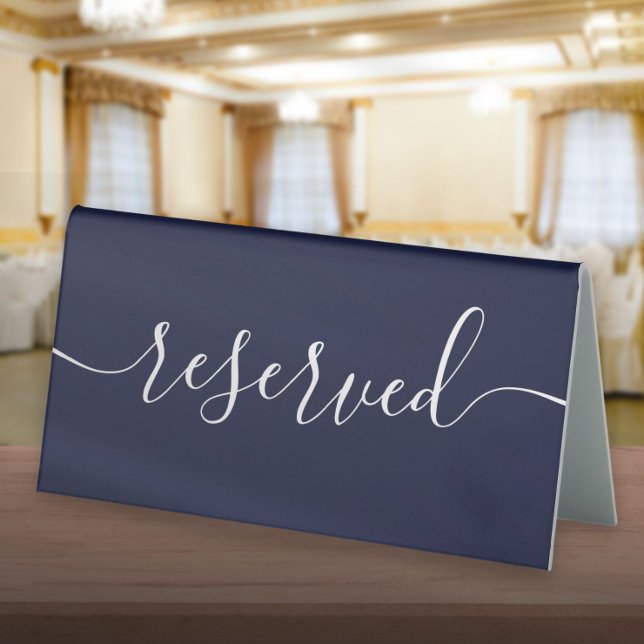 Minimalist Navy Blue Script Reserved (Minimalist Navy Blue Script Reserved Table Tent Sign)