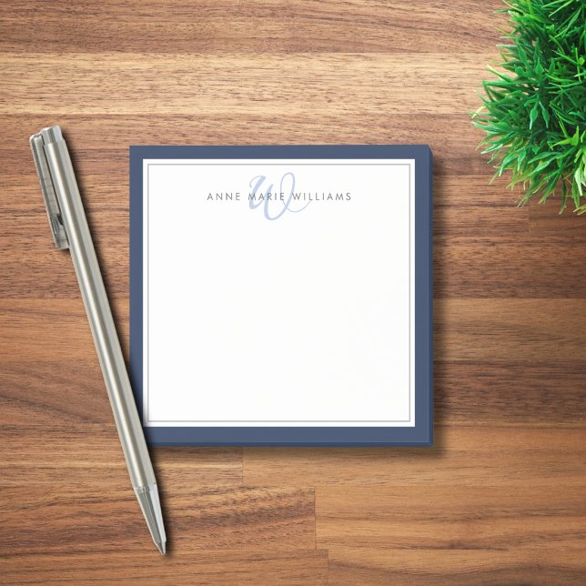 Minimalist Navy Blue Script Two Border Monogram  Post-it Notes (Creator Uploaded)