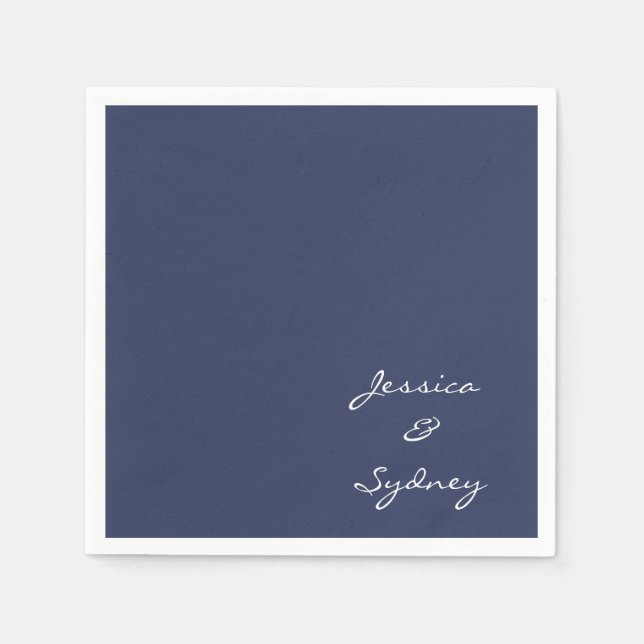 Minimalist Navy Blue Script Wedding Custom Napkin (Front)