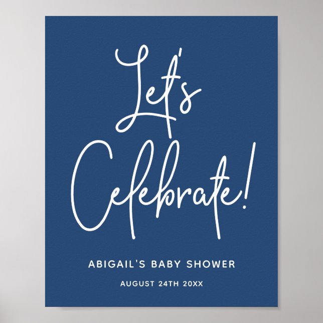 Minimalist Navy Blue Shower Welcome Celebrate Sign (Front)