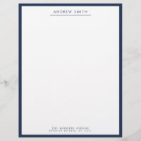 Minimalist Navy Blue Simple Line Name Address
