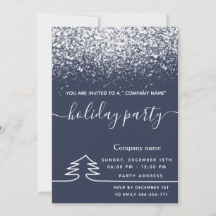 Minimalist navy blue snow  holiday party corporate invitation