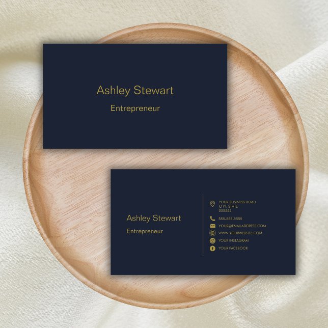 Minimalist Navy Blue Social media Website Modern Business Card (Creator Uploaded)