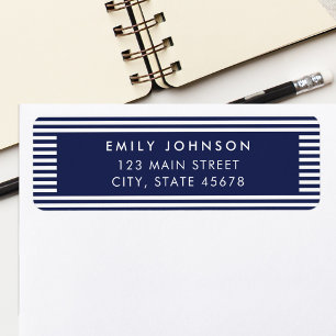 Minimalist Navy Blue Stripes Return Address