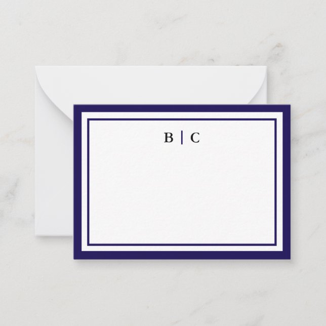 Minimalist Navy Blue Two Border Monogram Card (Front)