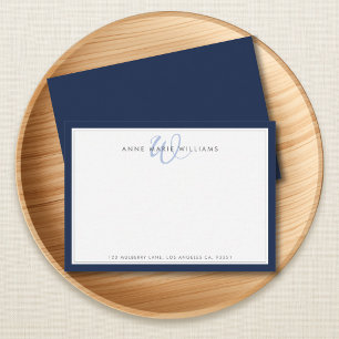 Minimalist Navy Blue Two Border Monogram Card