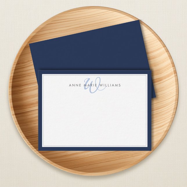 Minimalist Navy Blue Two Border Monogram Card (Creator Uploaded)