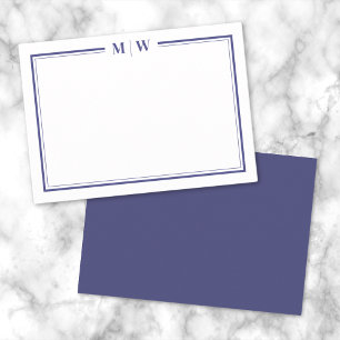 Minimalist Navy Blue Two Border Monogram Card