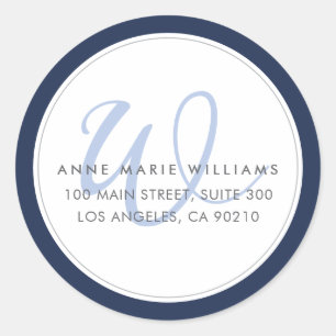 Minimalist Navy Blue Two Border Monogram Classic Round Sticker