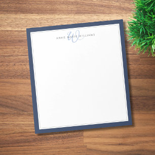 Minimalist Navy Blue Two Border Monogram Notepad