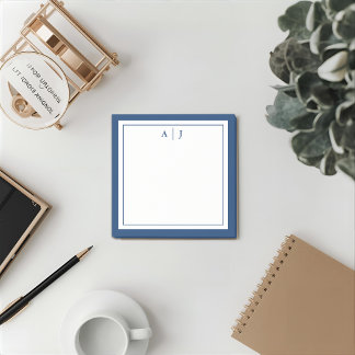 Minimalist Navy Blue Two Border Monogram Post-it Notes