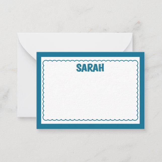 Minimalist Navy Blue Two Border Monogram, scallop  Card (Front)