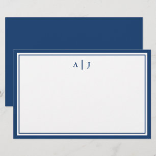 Minimalist Navy Blue Two Border Monogram Stationery