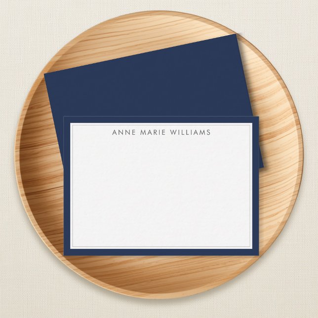 Minimalist Navy Blue Two Border Name Note Card (Creator Uploaded)