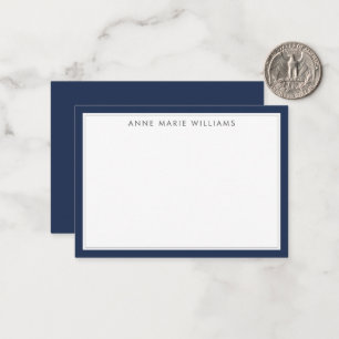 Minimalist Navy Blue Two Border Name Note Card