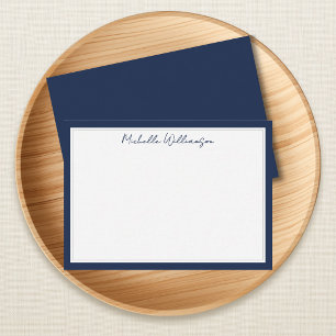 Minimalist Navy Blue Two Border Script Name Card