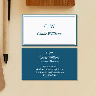 Minimalist Navy Blue Two Borders Business Card