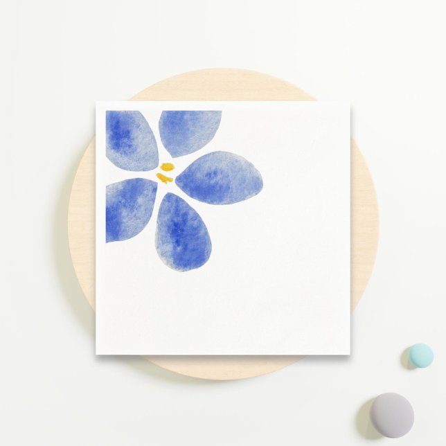 Minimalist Navy Blue Watercolor Floral Napkin (Creator Uploaded)