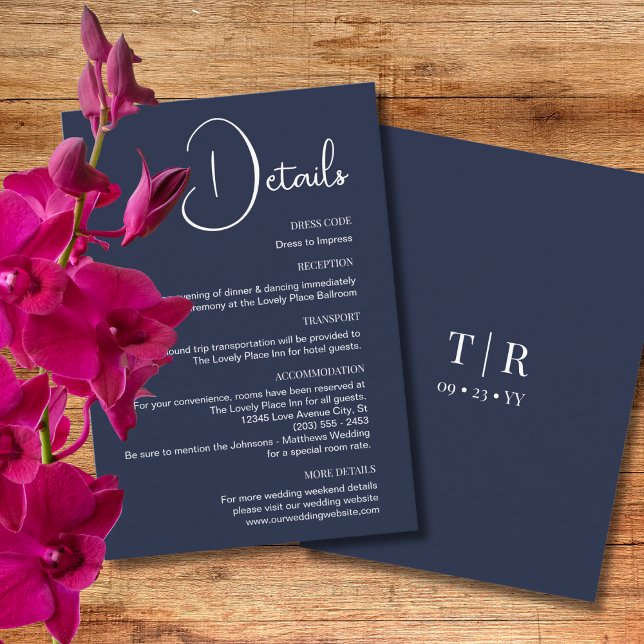 Minimalist Navy Blue Wedding Details Enclosure Card (Creator Uploaded)
