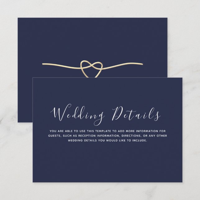 Minimalist Navy Blue Wedding Details  Enclosure Card (Front/Back)