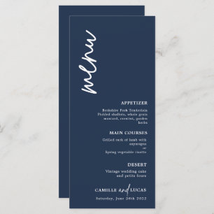 Minimalist Navy Blue Wedding  Menu