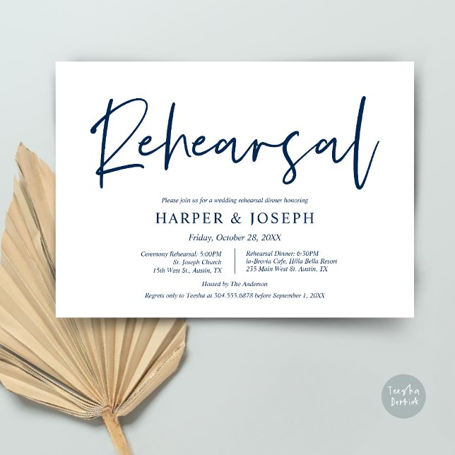 Minimalist Navy Blue, Wedding Rehearsal and Dinner Invitation (Wedding Rehearsal and Dinner Invitation Card, PDF, Modern Minimalist Elegant, in Navy Blue)