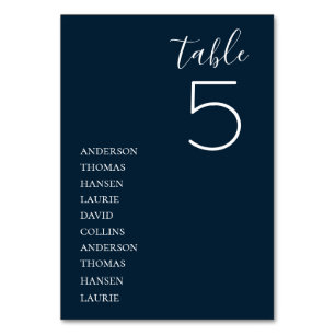 Minimalist Navy Blue Wedding Table Table Number