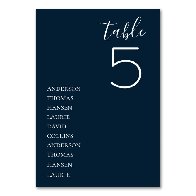 Minimalist Navy Blue Wedding Table Table Number (Front)