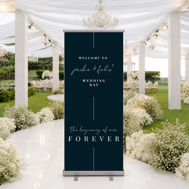 Minimalist Navy Blue Wedding Welcome Retractable Banner (Creator Uploaded)