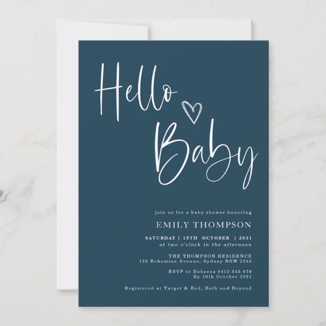 Minimalist Navy Blue White Boy Baby Shower Invitation (Front)