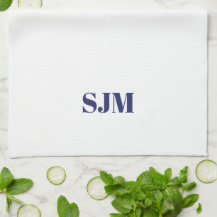 Minimalist navy blue white Custom monogram Tea Towel
