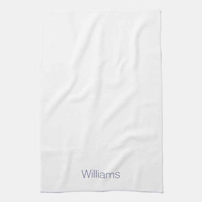 Minimalist navy blue white custom name monogram  tea towel (Vertical)