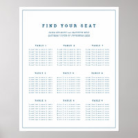 Minimalist navy blue white event seating chart