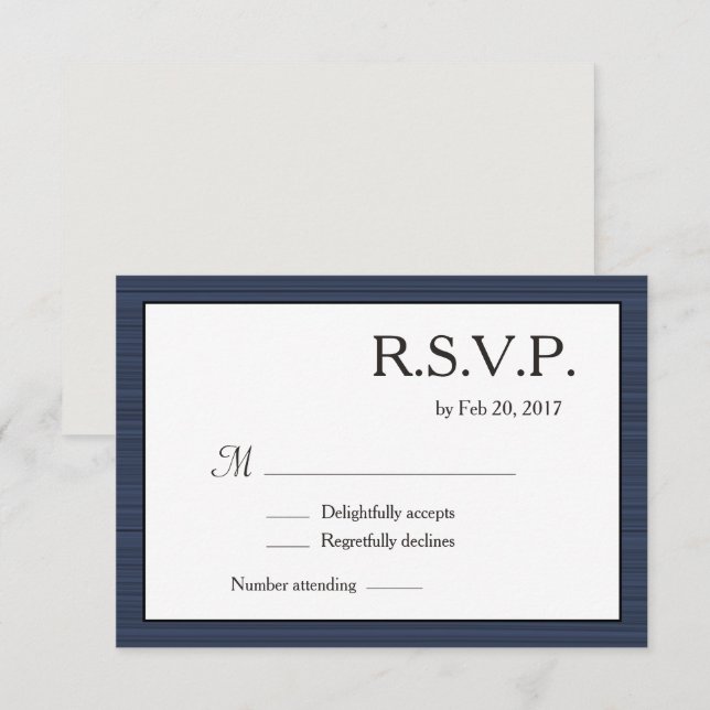 Minimalist Navy Blue White Grey Stripes RSVP Invitation (Front/Back)