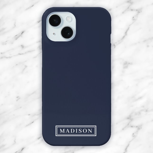 Minimalist Navy Blue White Personalised Name Case-Mate iPhone Case (Creator Uploaded)