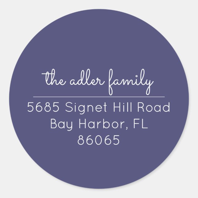 Minimalist Navy Blue & White Return Address Label (Front)