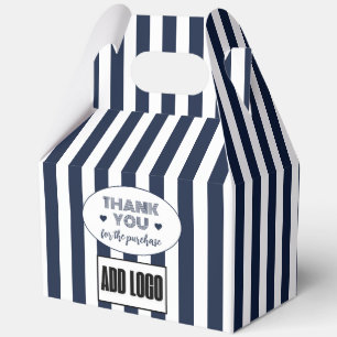 Minimalist Navy Blue White Stripes Business Logo Favour Box