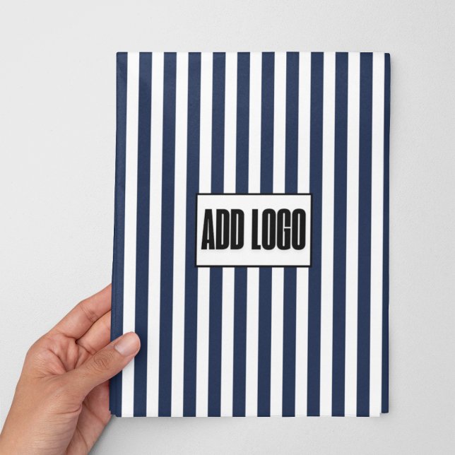Minimalist Navy Blue White Stripes Business Logo  Wrapping Paper Sheet (Creator Uploaded)